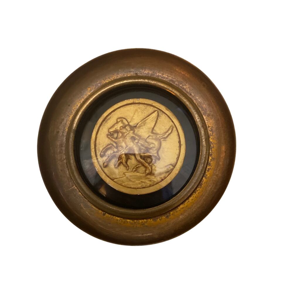 Grand Tour Convex Glass Intaglio Plaster Casting Brass ca. 1950 Wall Art 4"